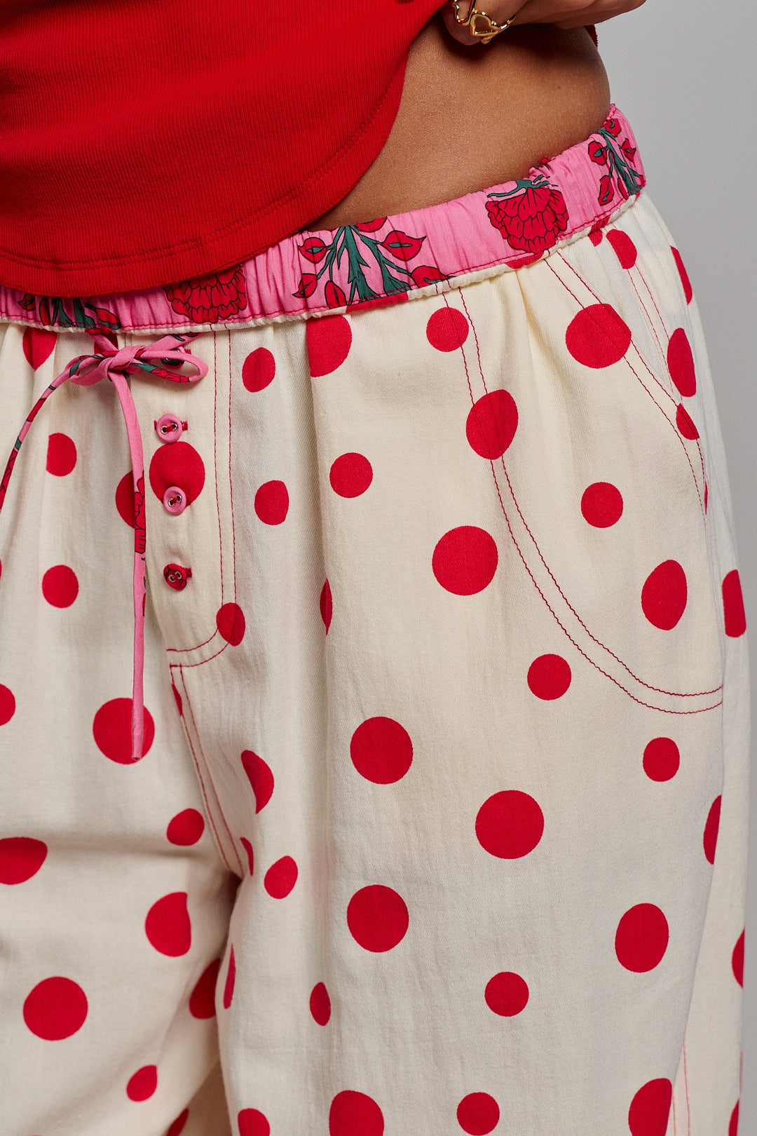 Retro Candy Pop Polka Dot Pants in Cream Red - Women's Wholesale Pants | Trend Notes