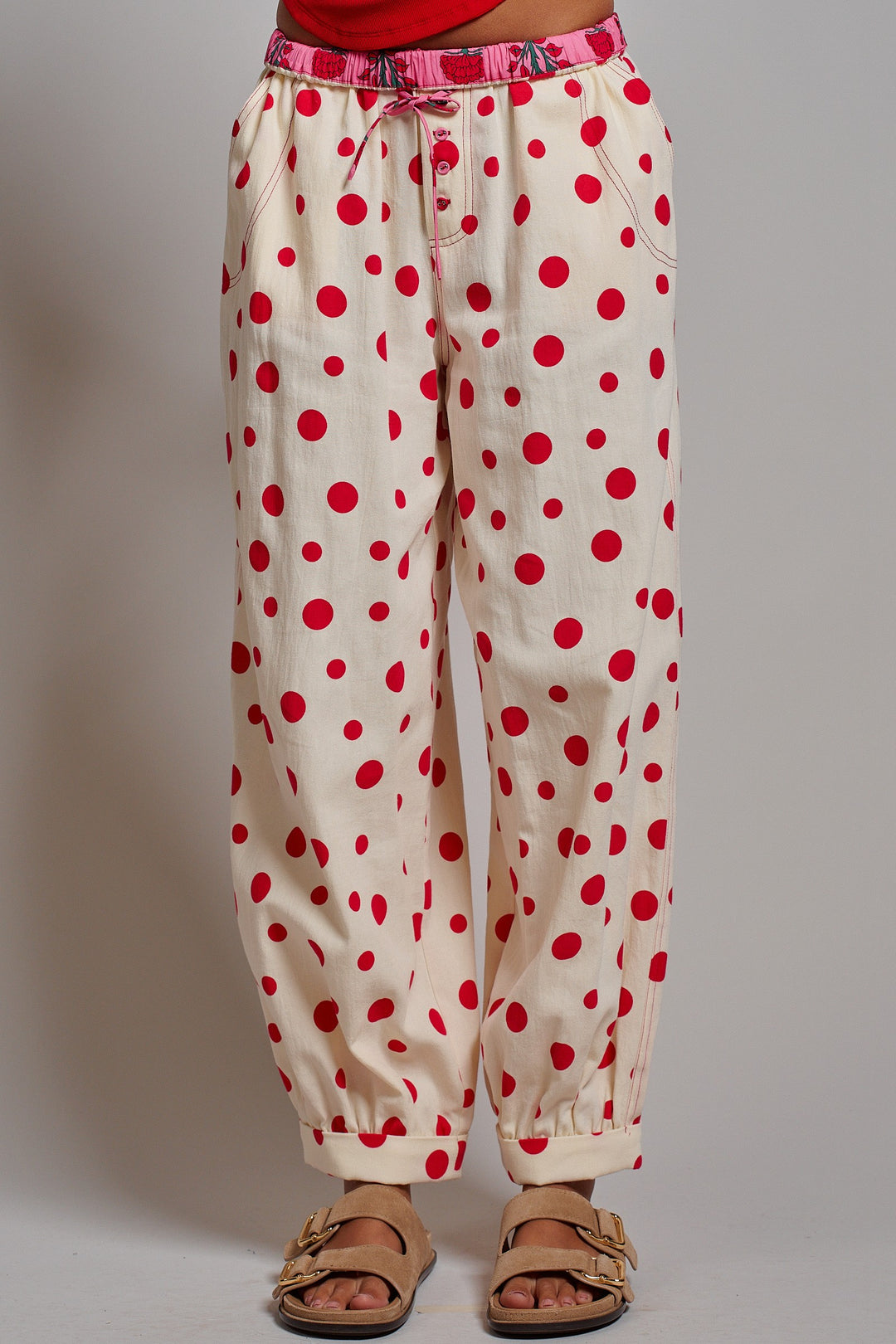 Retro Candy Pop Polka Dot Pants in Cream Red - Women's Wholesale Pants | Trend Notes