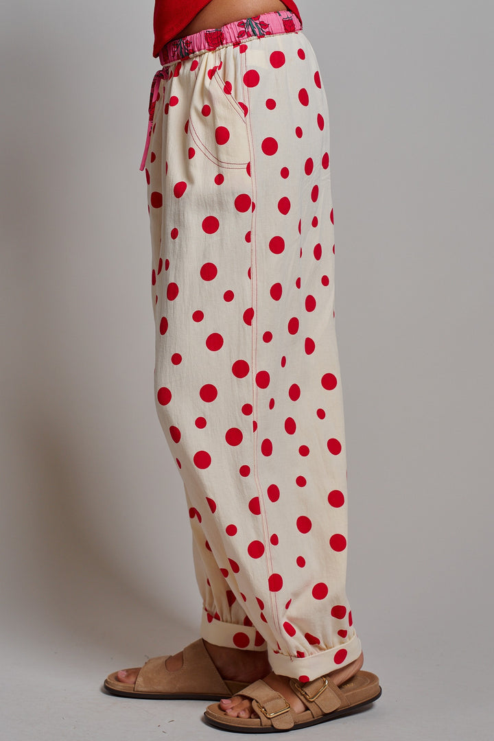 Retro Candy Pop Polka Dot Pants in Cream Red - Women's Wholesale Pants | Trend Notes