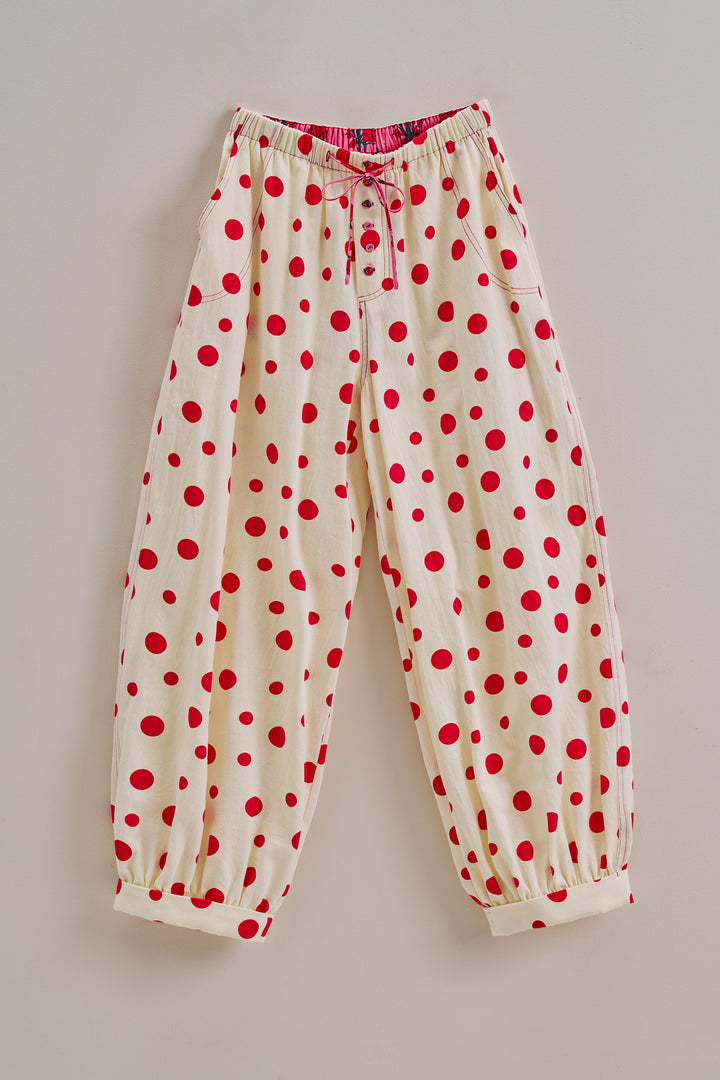 Retro Candy Pop Polka Dot Pants in Cream Red - Women's Wholesale Pants | Trend Notes