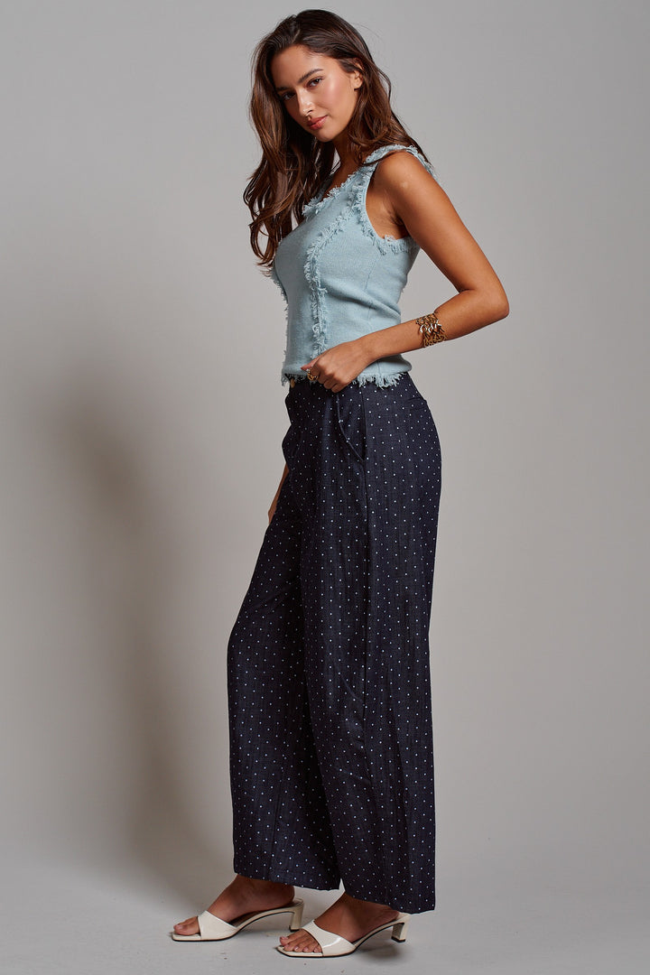 Starry Night Polka Dot Wide Leg Pants in Dk Denim - Women's Wholesale Pants | Trend Notes