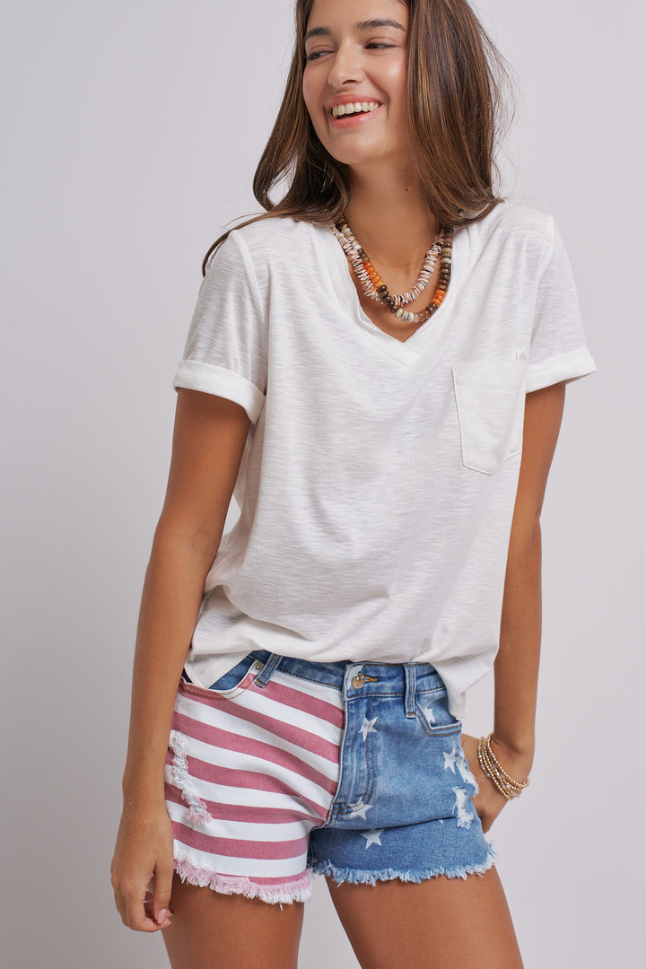All American Girl Cutoff Denim Shorts in Lt Denim - Women's Wholesale Pants | Trend Notes