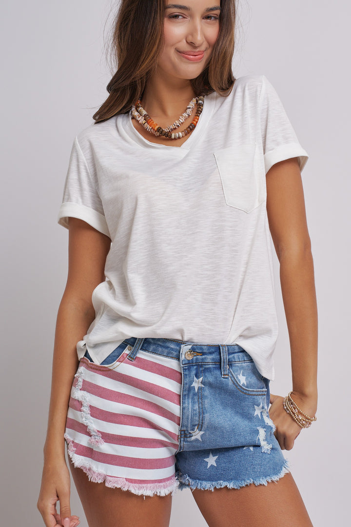 All American Girl Cutoff Denim Shorts in Lt Denim - Women's Wholesale Pants | Trend Notes