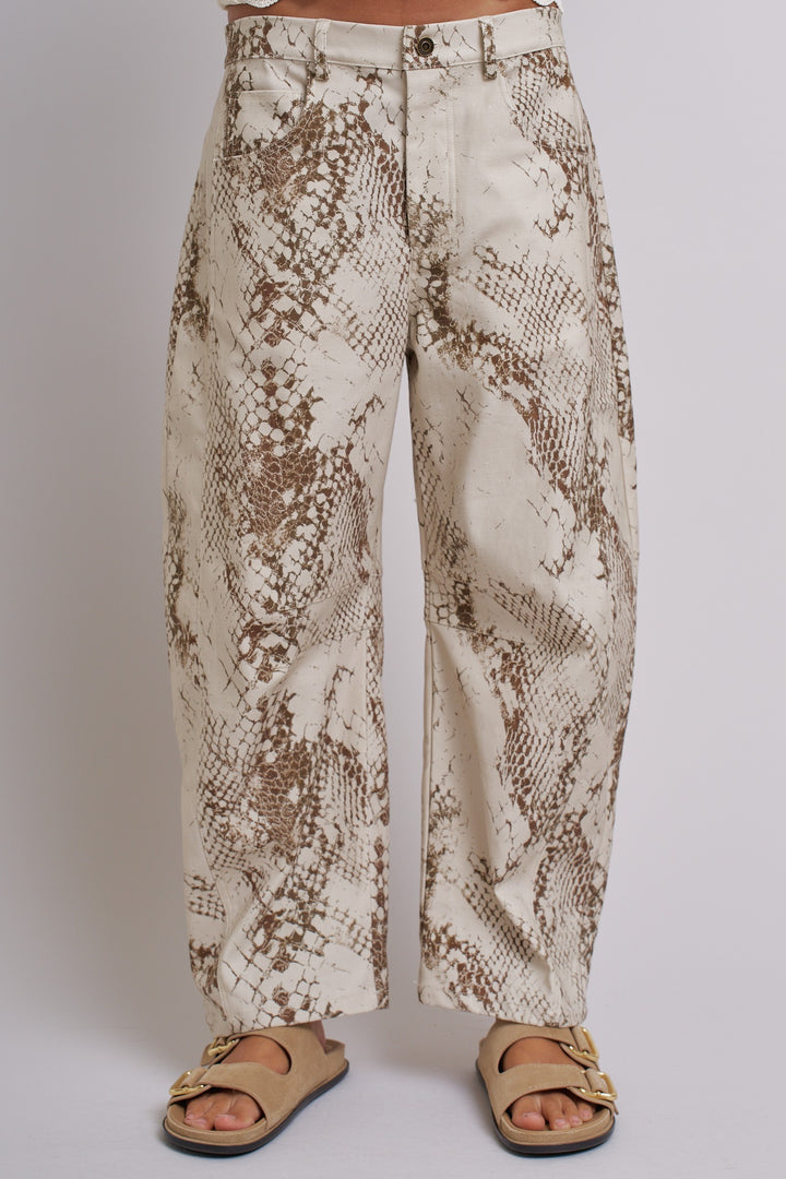 Desert Python Barrel Pants in Ivory - Women's Wholesale Pants | Trend Notes