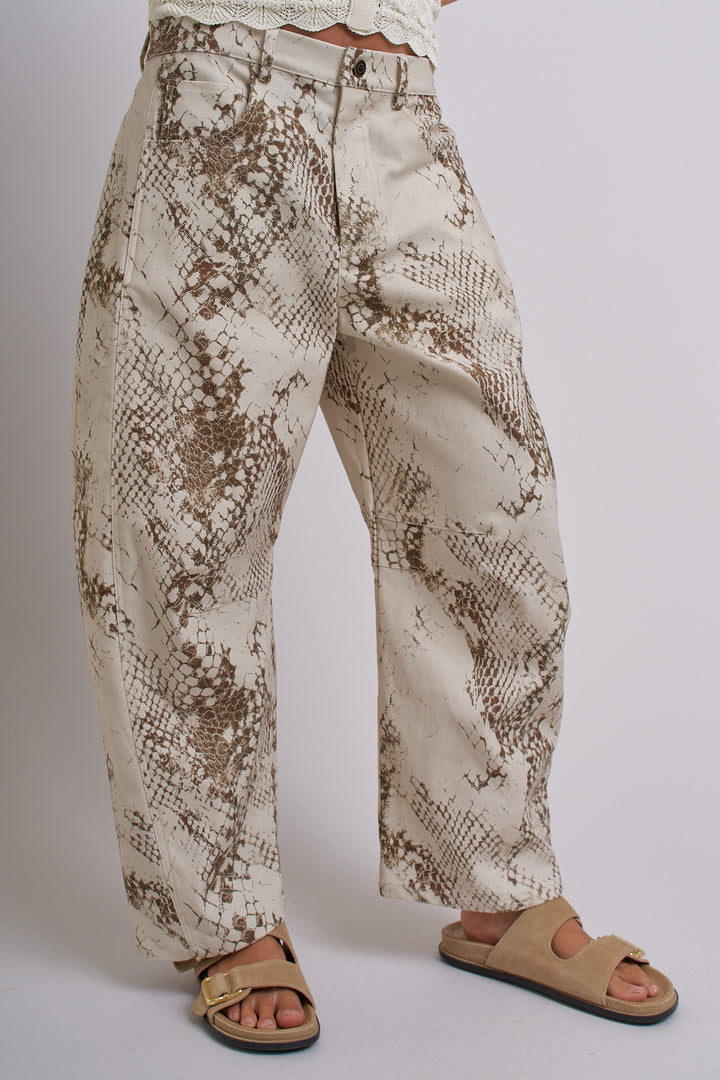 Desert Python Barrel Pants in Ivory - Women's Wholesale Pants | Trend Notes