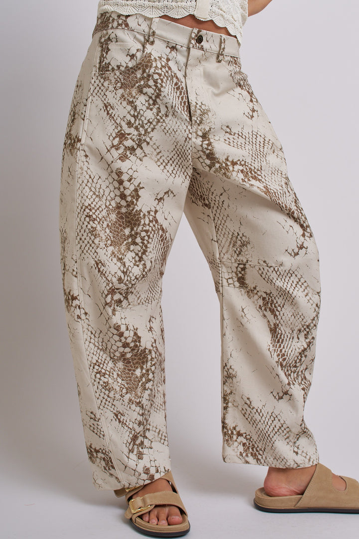 Desert Python Barrel Pants in Ivory - Women's Wholesale Pants | Trend Notes