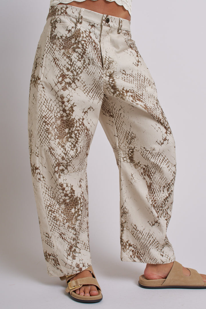 Desert Python Barrel Pants in Ivory - Women's Wholesale Pants | Trend Notes