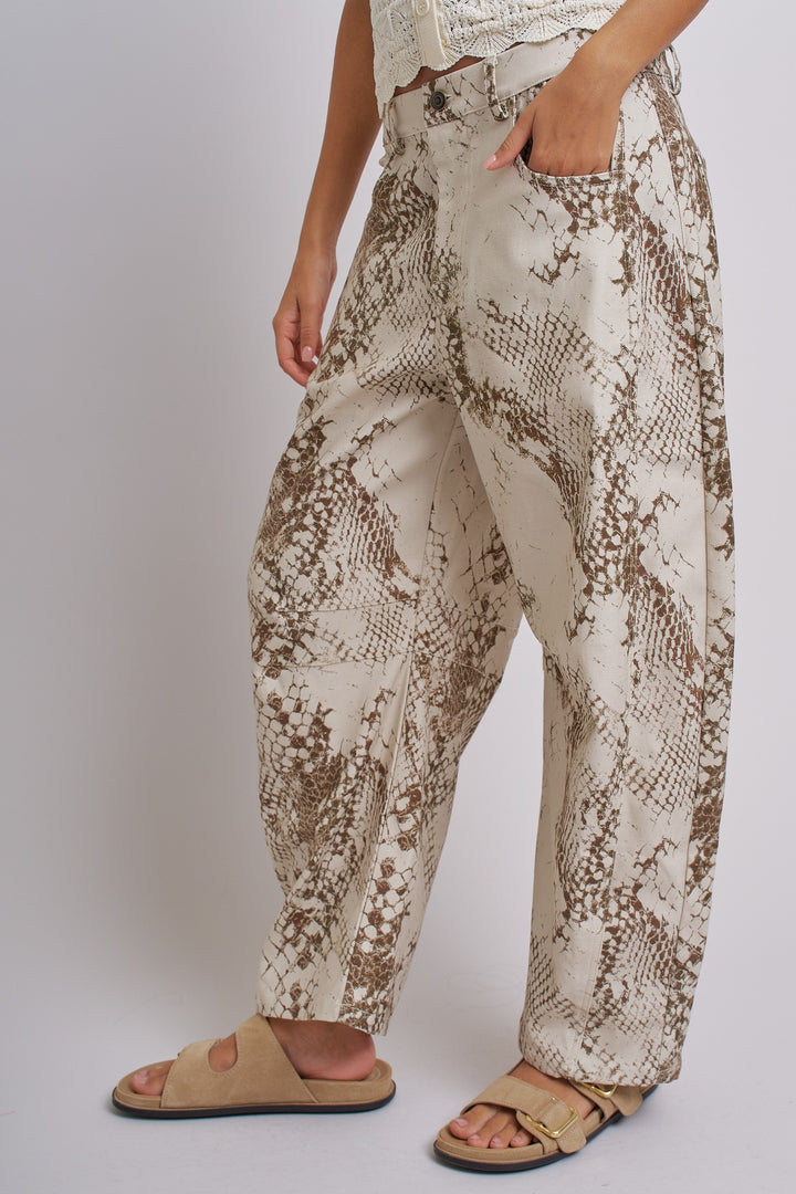 Desert Python Barrel Pants in Ivory - Women's Wholesale Pants | Trend Notes