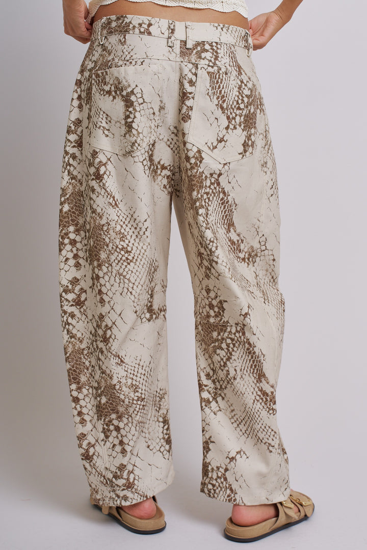 Desert Python Barrel Pants in Ivory - Women's Wholesale Pants | Trend Notes