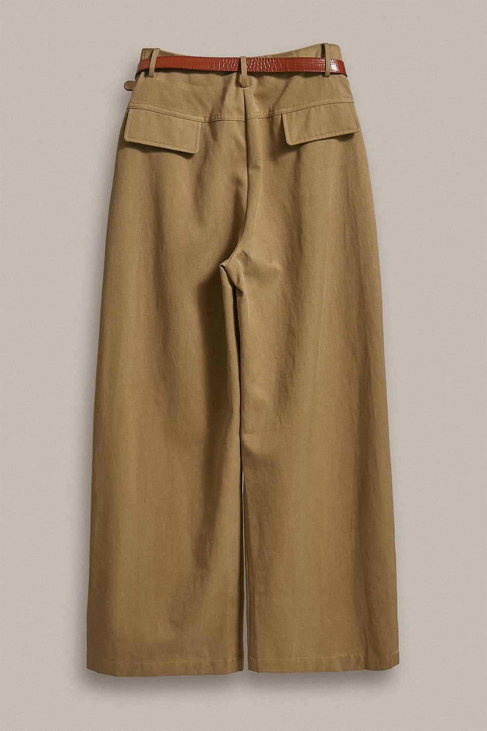 Wide Leg Pleated Trouser with Belt, Lyocell Cotton in Taupe	 - Women's Wholesale Pants | Trend Notes