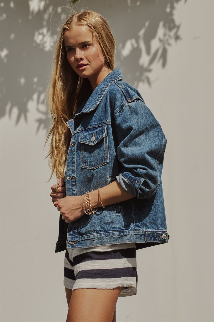 American Flag Patch Denim Jacket Patriotic 4th of July Ameri in Denim - Women's Wholesale Pants | Trend Notes