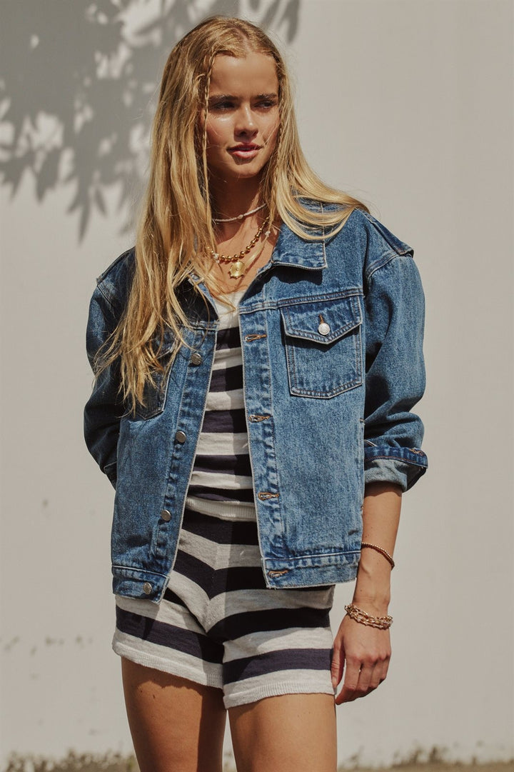 American Flag Patch Denim Jacket Patriotic 4th of July Ameri in Denim - Women's Wholesale Pants | Trend Notes
