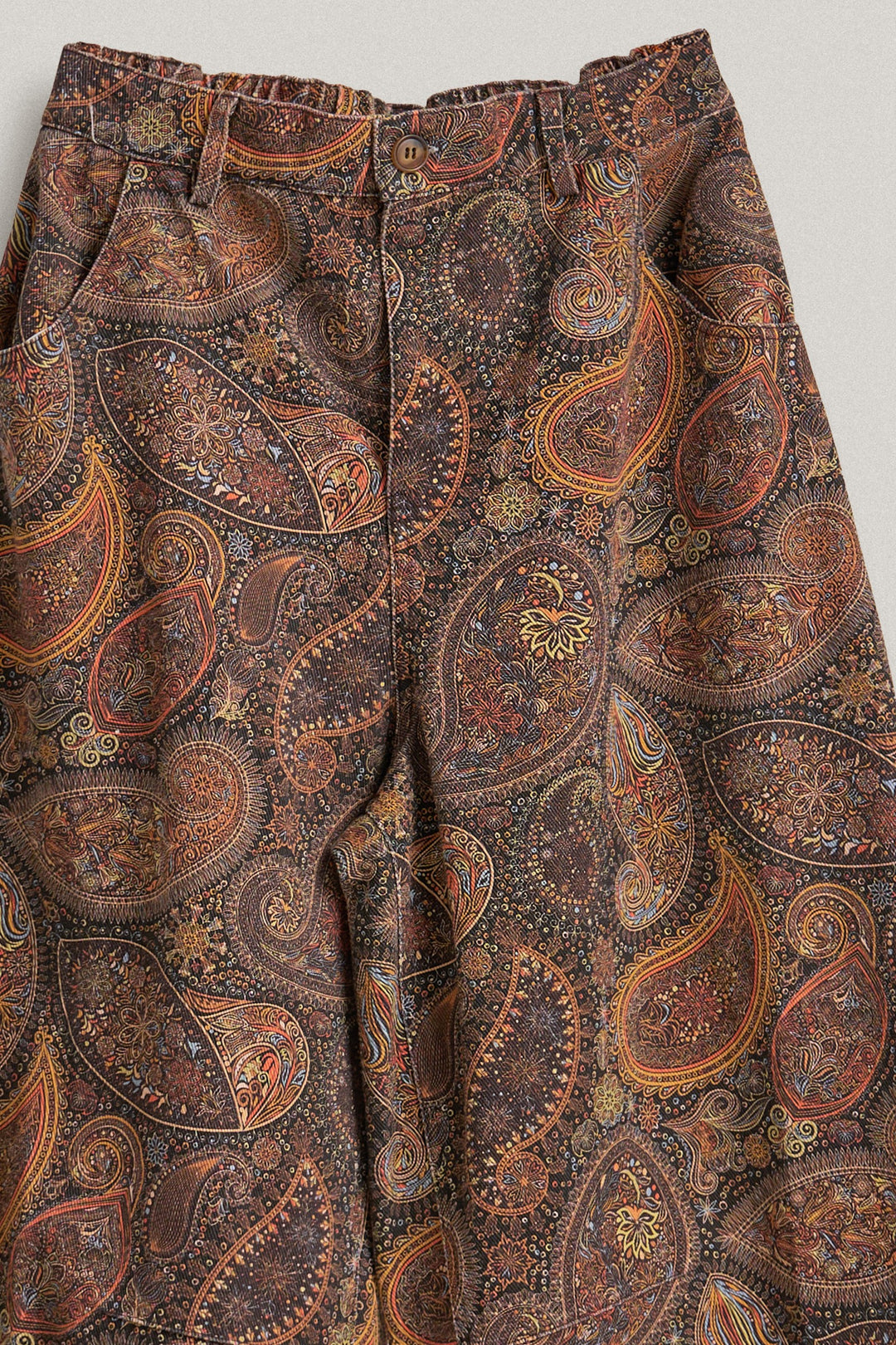 Paisley Print Denim Barrel Leg Pants in Rich Brown in Brown - Women's Wholesale Casual Pants | Trend Notes
