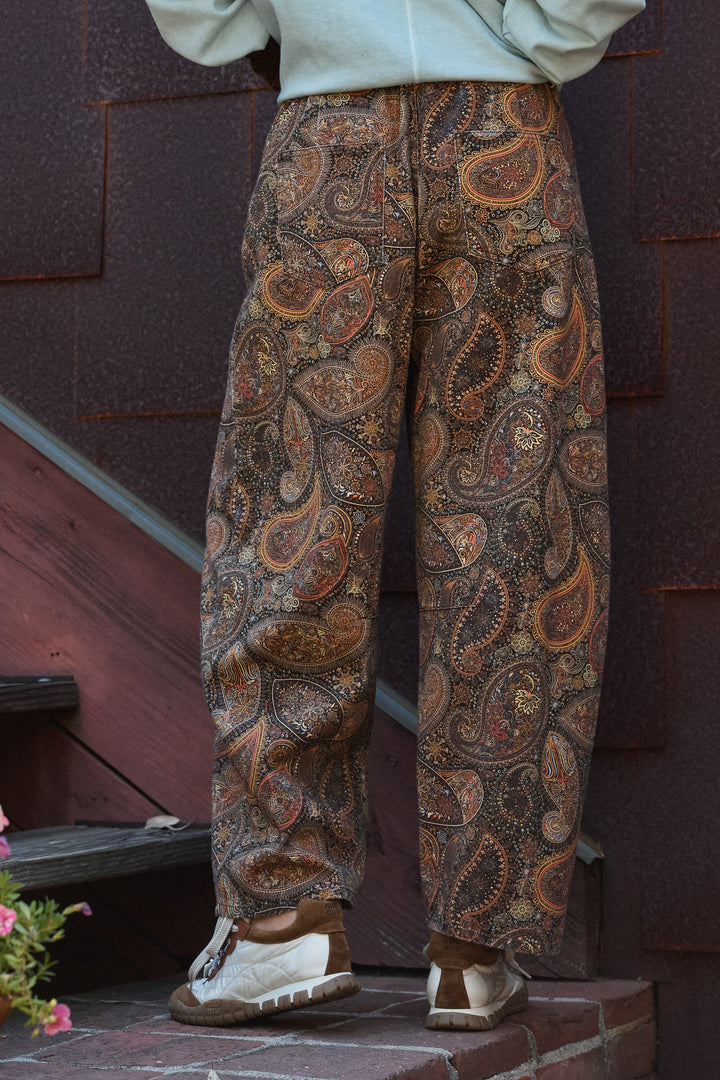 Paisley Print Denim Barrel Leg Pants in Rich Brown in Brown - Women's Wholesale Casual Pants | Trend Notes