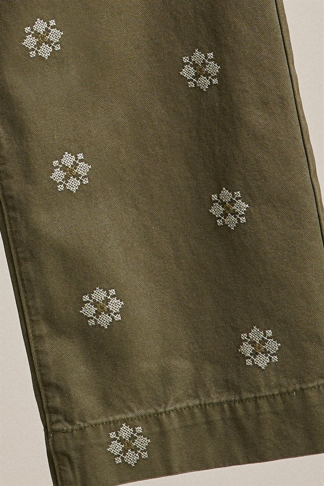Vintage Washed Wide Leg Pants with Cross Stitch Detail in Olive - Women's Wholesale Pants | Trend Notes
