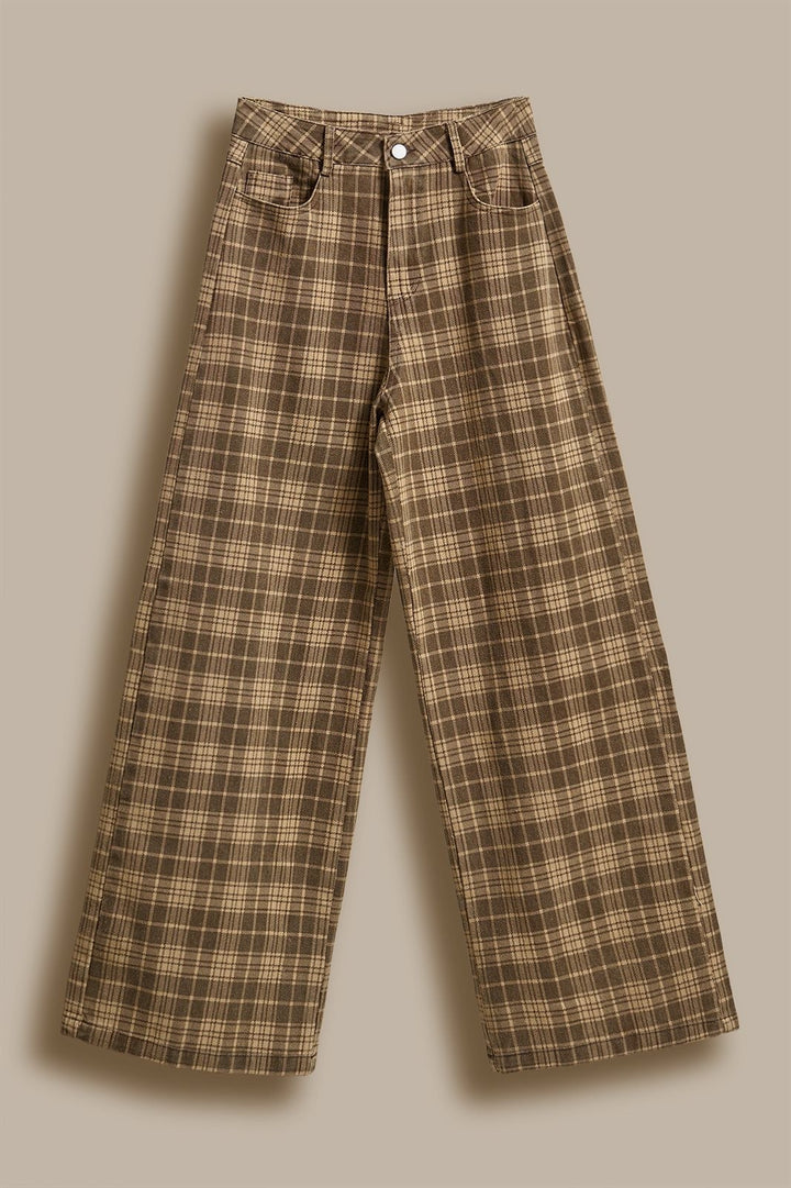 Checker Plaid Wide Leg Pants Y2K Vintage Western for Women in Brown - Women's Wholesale Pants | Trend Notes
