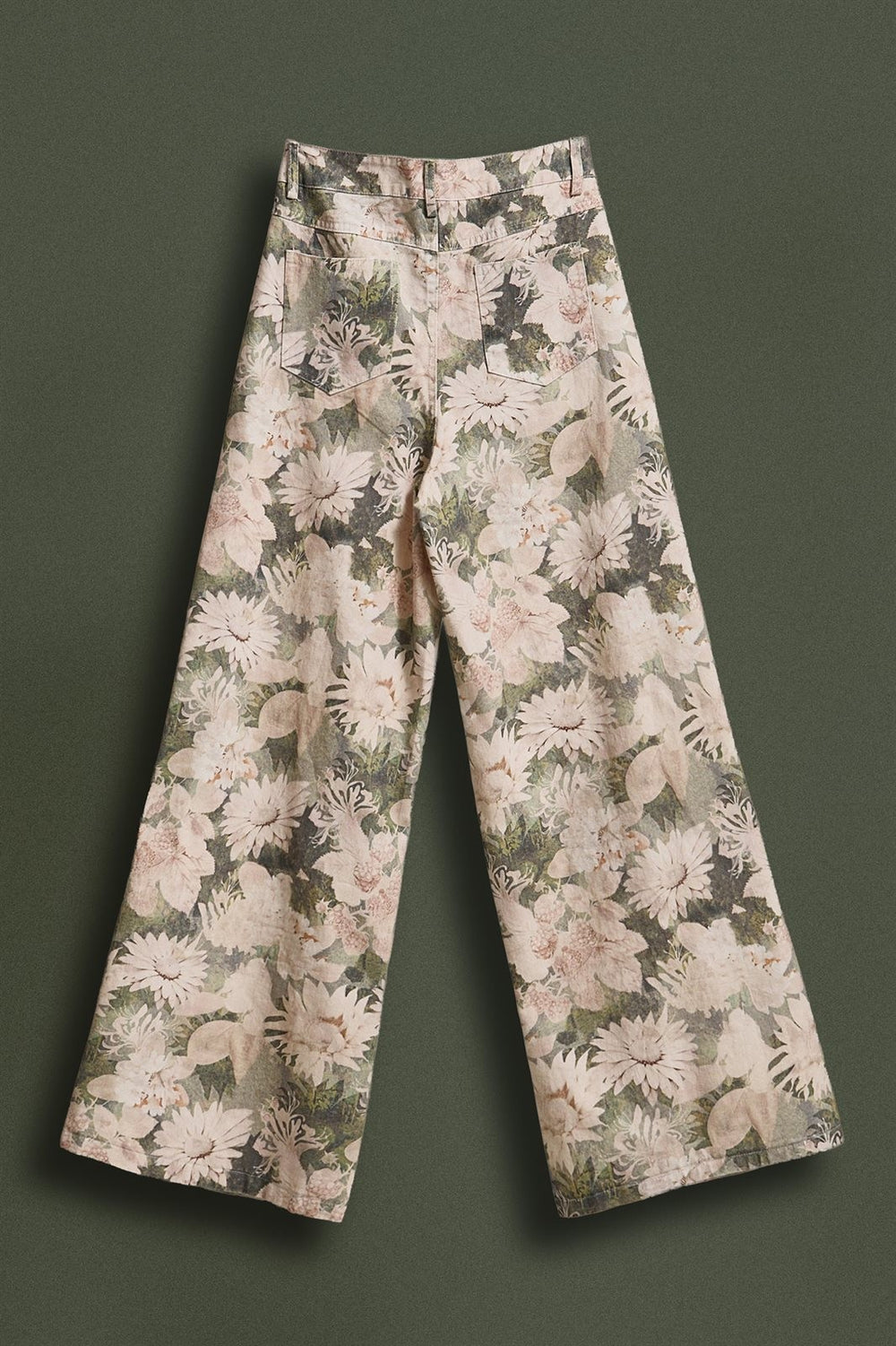 Wide Leg Cotton Pants in Botanical Floral Print in Pink Green - Women's Wholesale Pants | Trend Notes