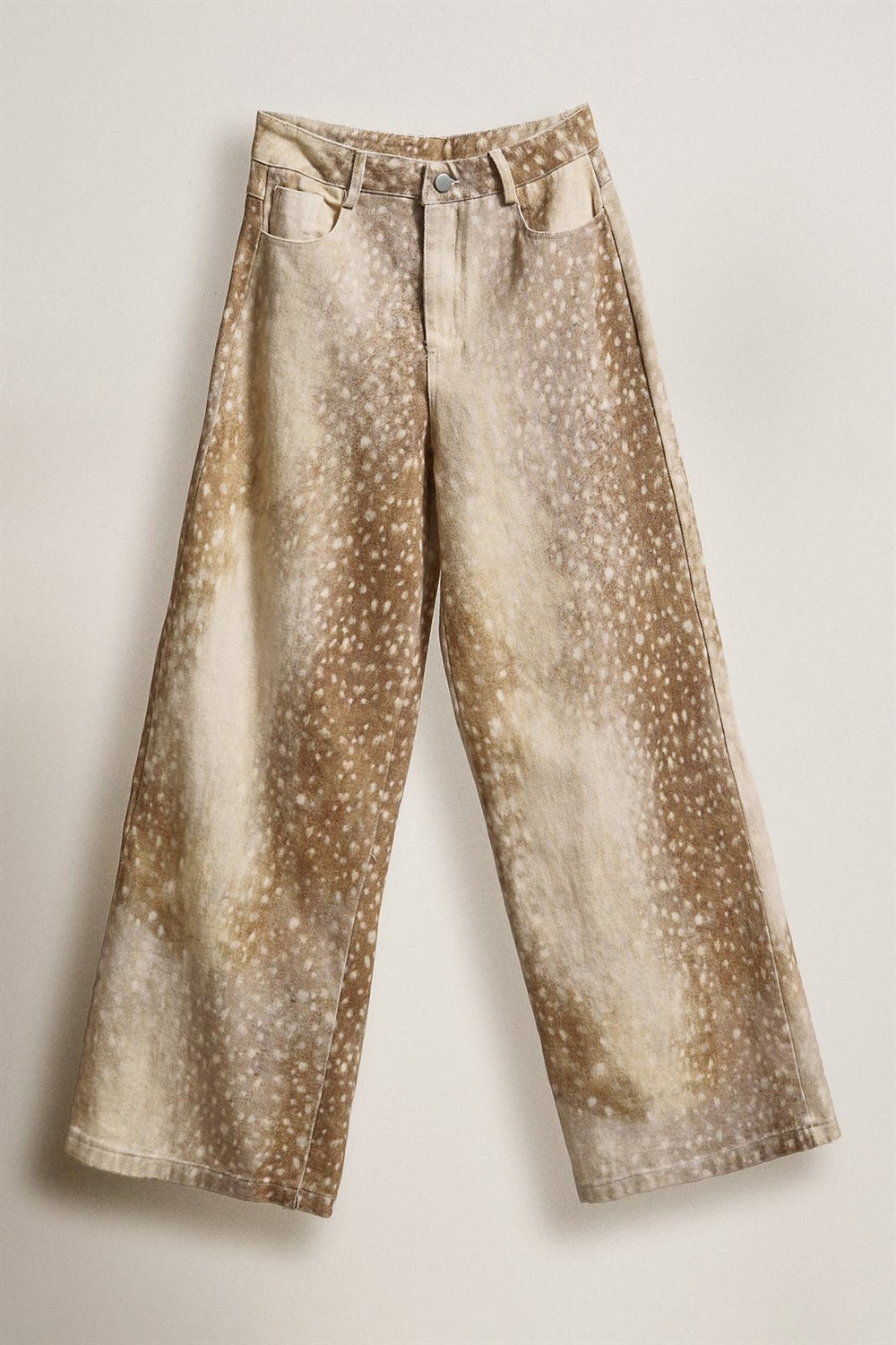 Vintage Deer Print Wide Leg Pants in Western Coastal Cowgirl in Khaki - Women's Wholesale Pants | Trend Notes