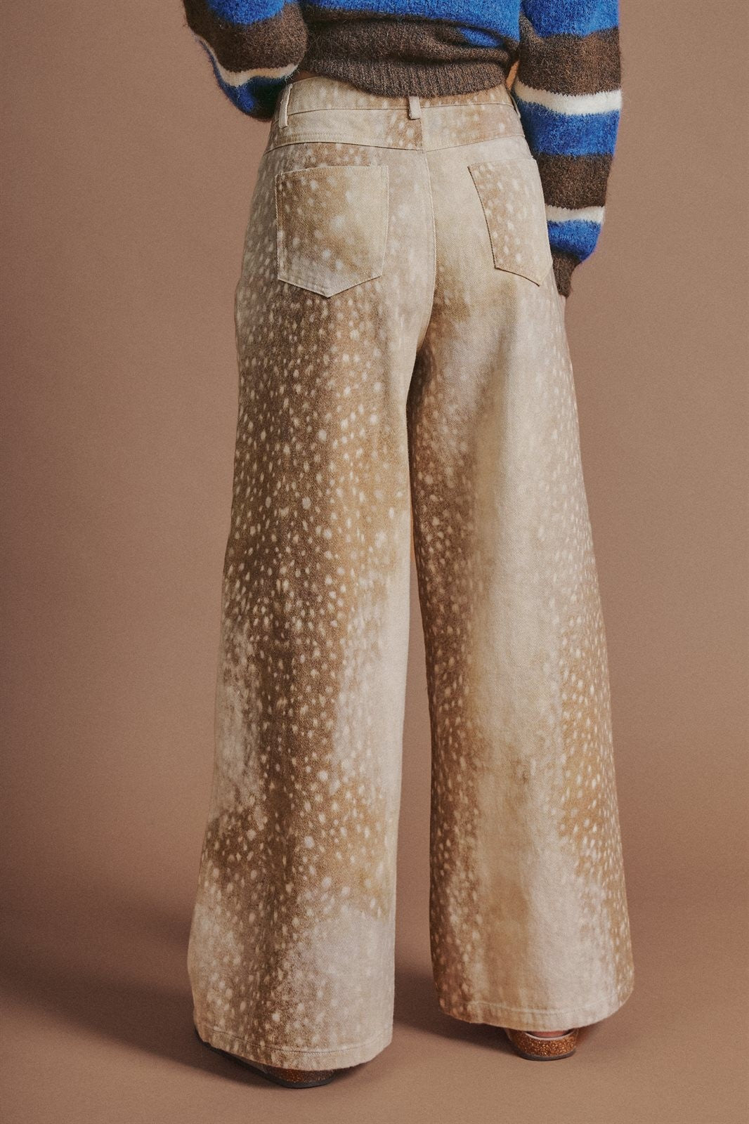 Vintage Deer Print Wide Leg Pants in Western Coastal Cowgirl in Khaki - Women's Wholesale Pants | Trend Notes