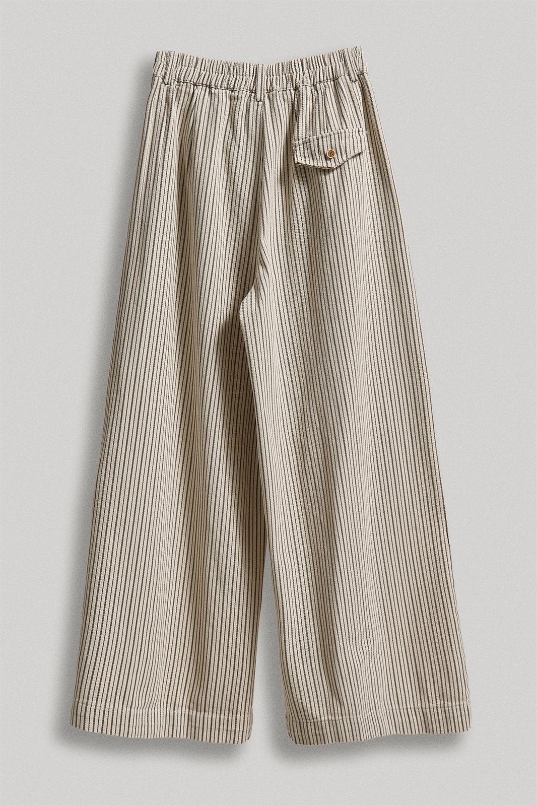 Pinstripe Pleated Wide-Leg Trousers in Cream Beige - Women's Wholesale Pants | Trend Notes