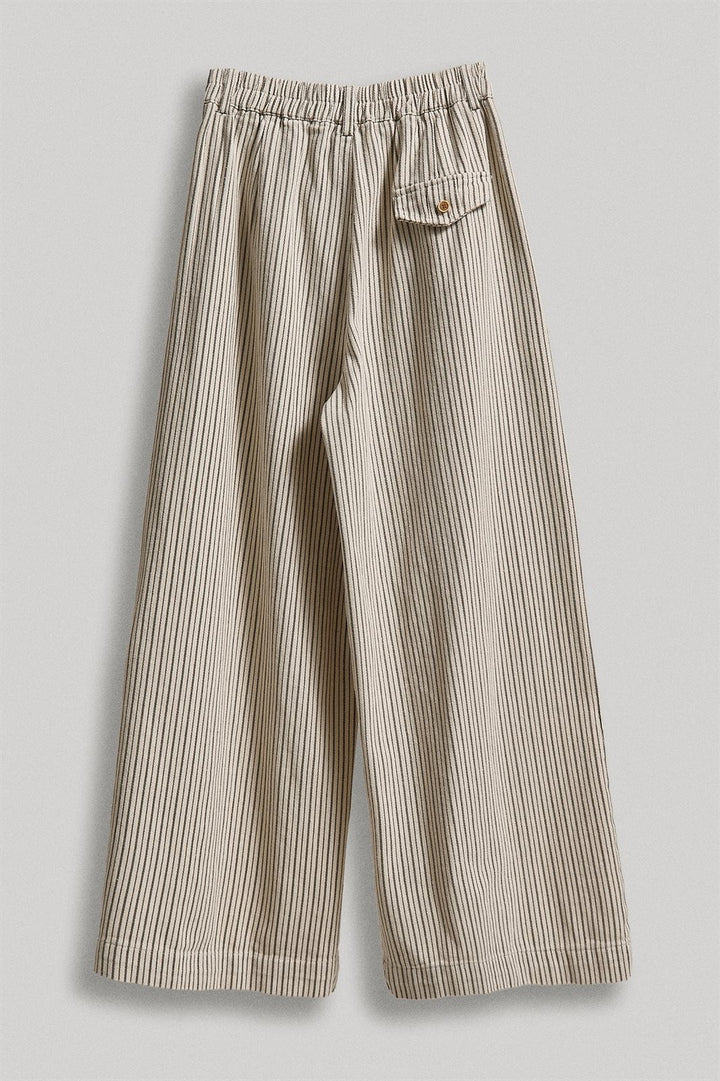 Pinstripe Pleated Wide-Leg Trousers in Cream Beige - Women's Wholesale Pants | Trend Notes