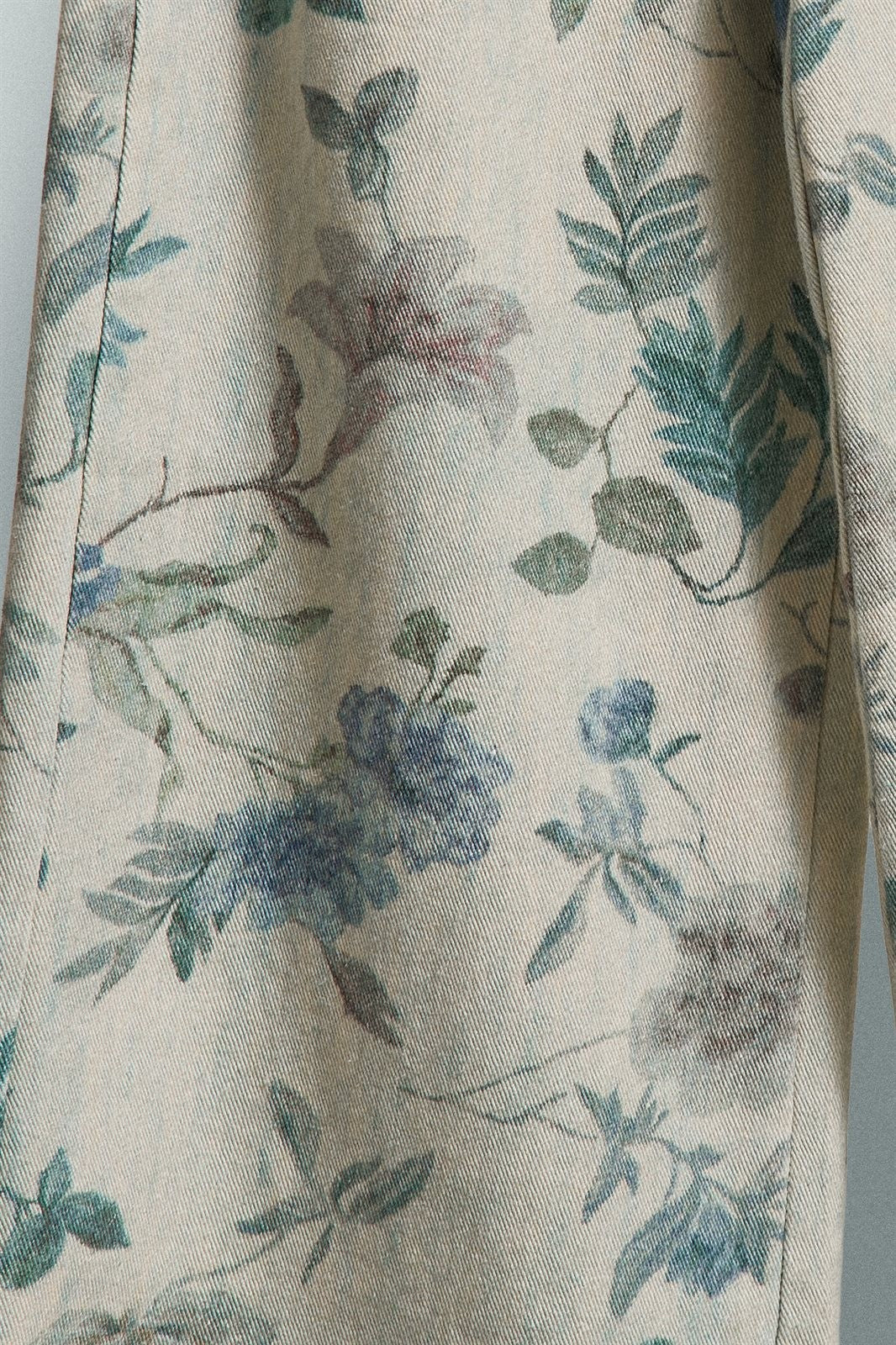 Boho Western Wide Leg Cotton Pants in Faded Blue Floral  in Cream Blue - Women's Wholesale Pants | Trend Notes