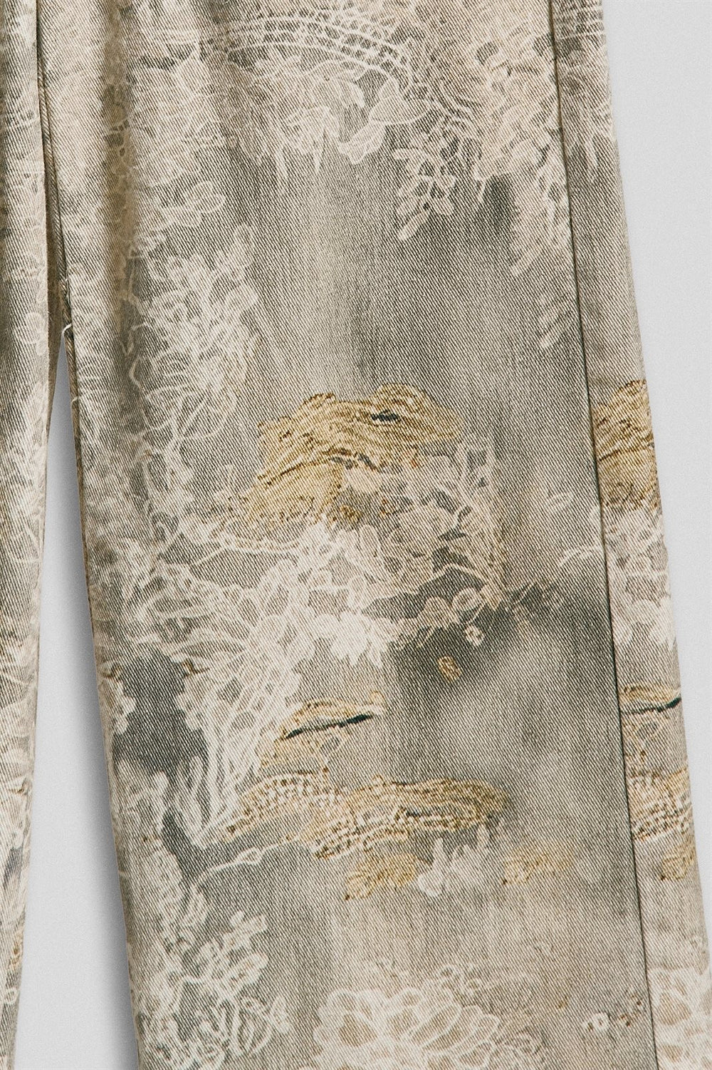 Wide Leg Cotton Pants in Faded Vintage Lace Print in Cream Green - Women's Wholesale Pants | Trend Notes