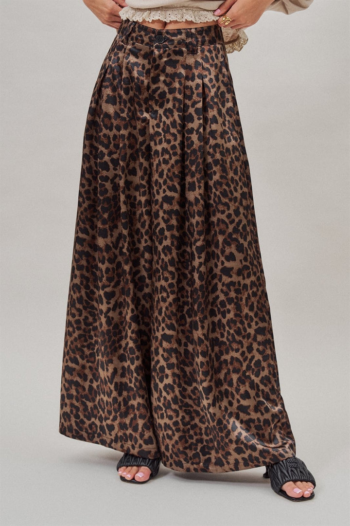 Leopard Print Satin Wide Leg Trousers in Leopard - Women's Wholesale Pants | Trend Notes