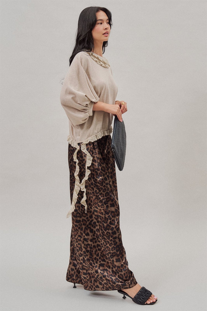 Leopard Print Satin Wide Leg Trousers in Leopard - Women's Wholesale Pants | Trend Notes