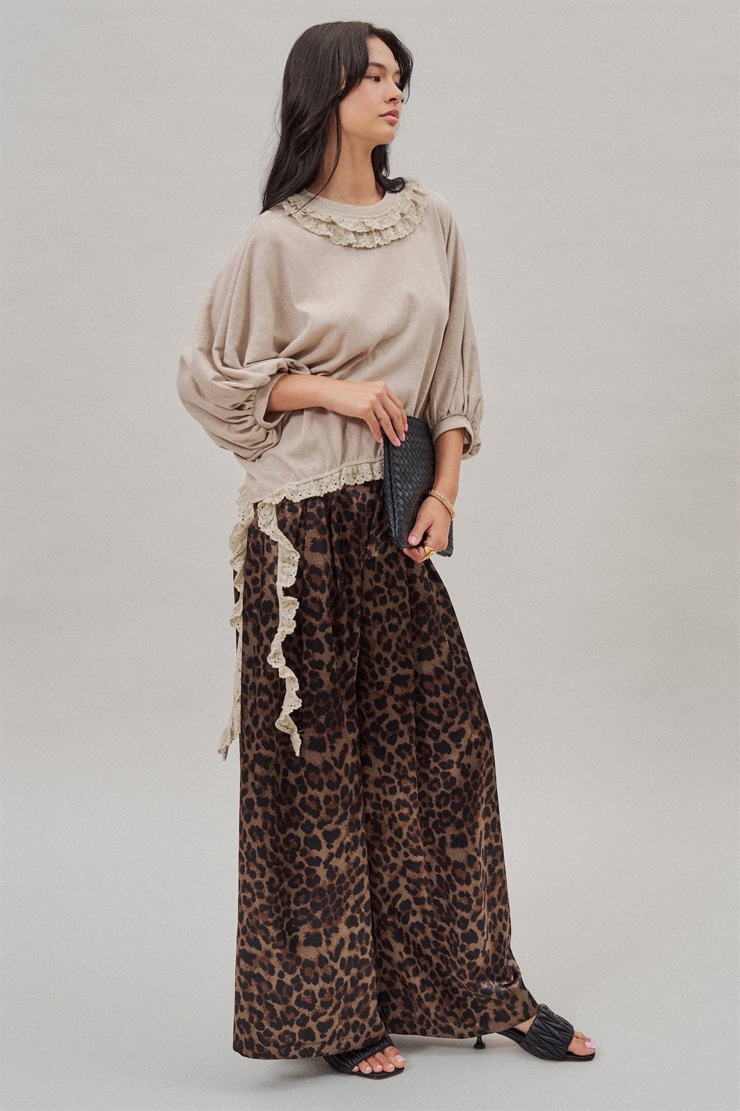 Leopard Print Satin Wide Leg Trousers in Leopard - Women's Wholesale Pants | Trend Notes