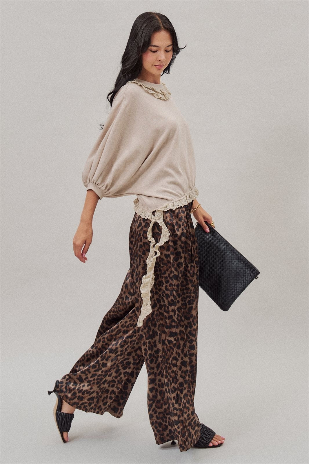 Leopard Print Satin Wide Leg Trousers in Leopard - Women's Wholesale Pants | Trend Notes