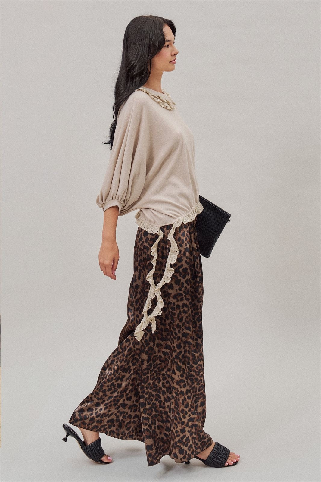 Leopard Print Satin Wide Leg Trousers in Leopard - Women's Wholesale Pants | Trend Notes
