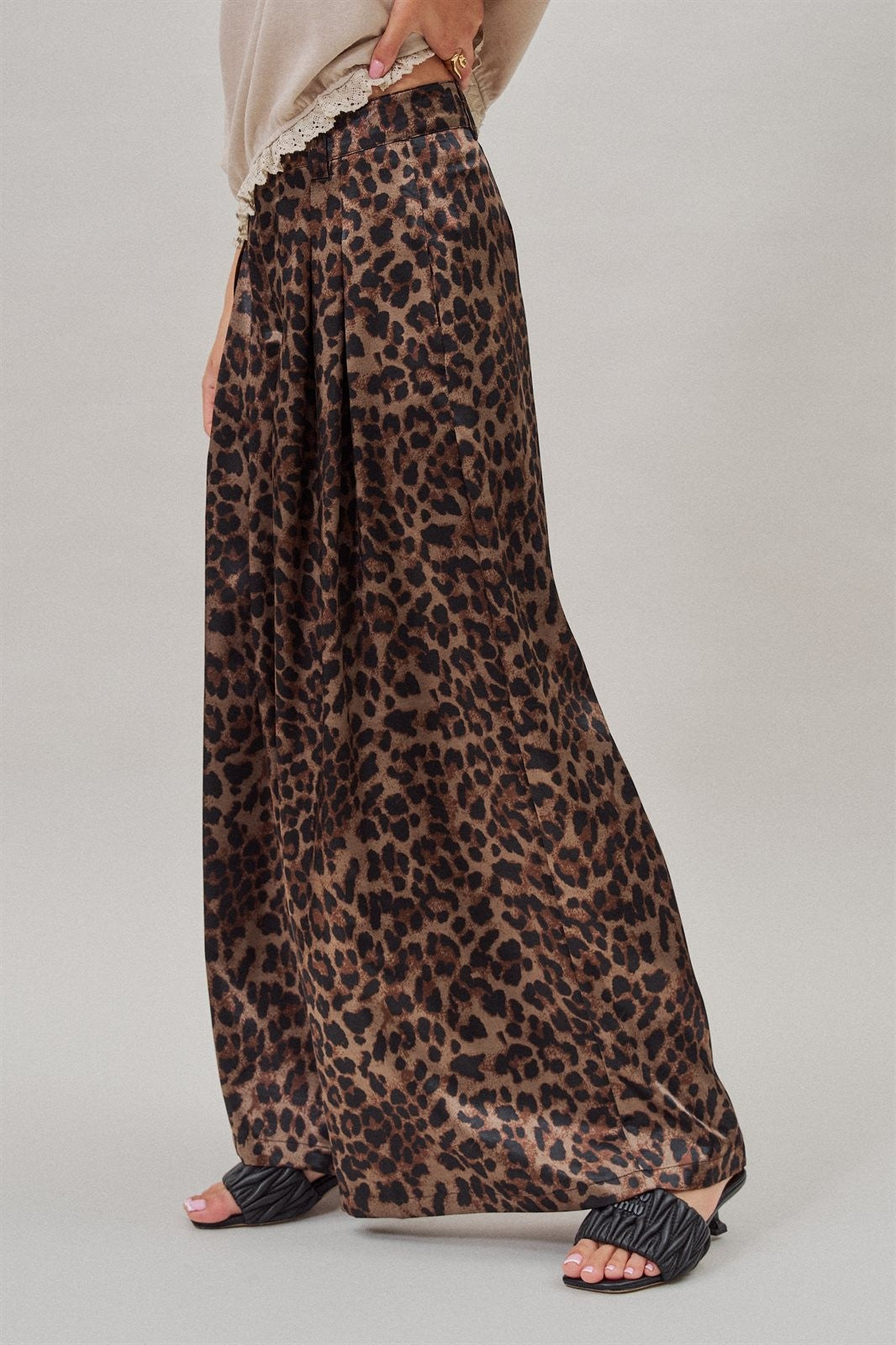 Leopard Print Satin Wide Leg Trousers in Leopard - Women's Wholesale Pants | Trend Notes