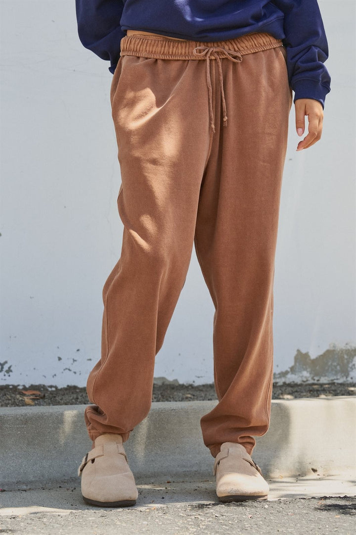 Garment Dyed French Terry Jogger Sweatpants in Brown - Women's Wholesale Casual Pants | Trend Notes