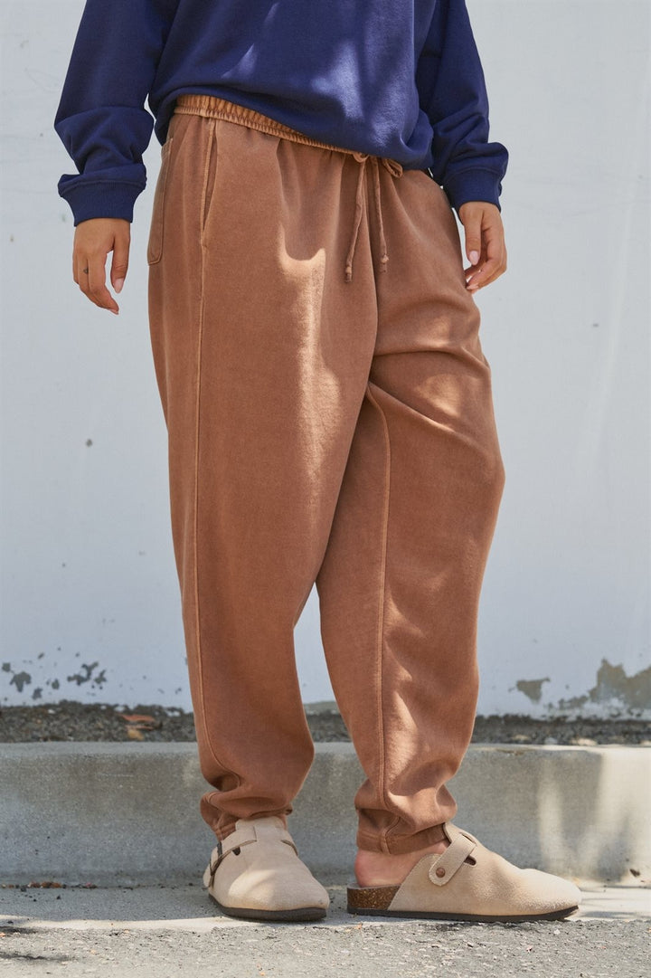 Garment Dyed French Terry Jogger Sweatpants in Brown - Women's Wholesale Casual Pants | Trend Notes