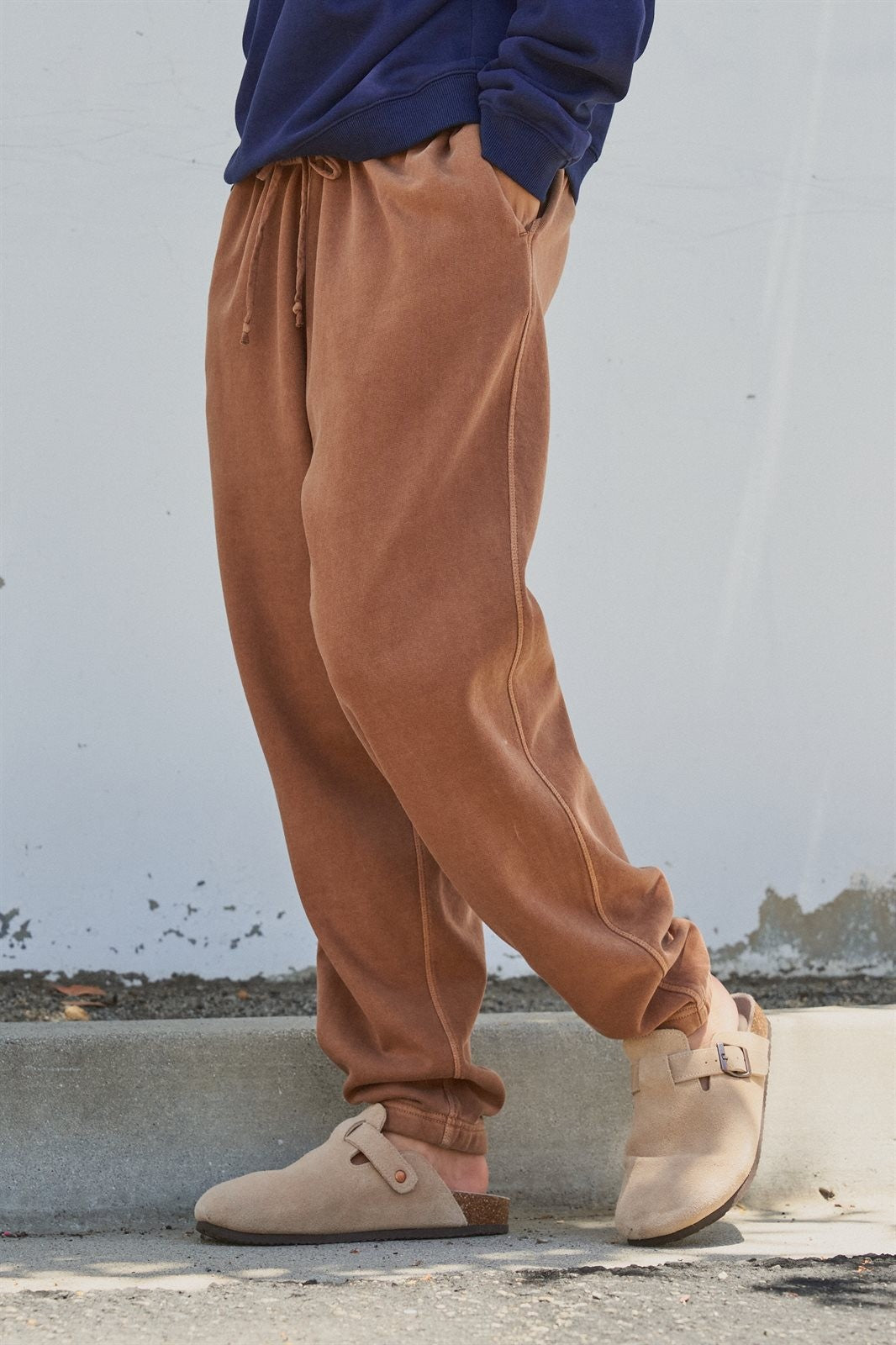 Garment Dyed French Terry Jogger Sweatpants in Brown - Women's Wholesale Casual Pants | Trend Notes