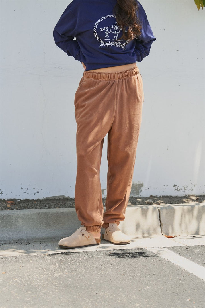 Garment Dyed French Terry Jogger Sweatpants in Brown - Women's Wholesale Casual Pants | Trend Notes