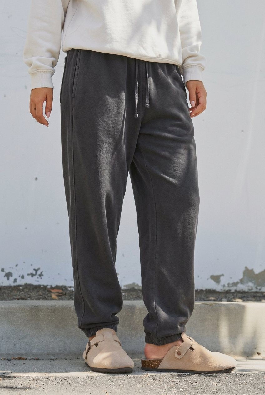 Garment Dyed French Terry Jogger Sweatpants in Charcoal - Women's Wholesale Casual Pants | Trend Notes