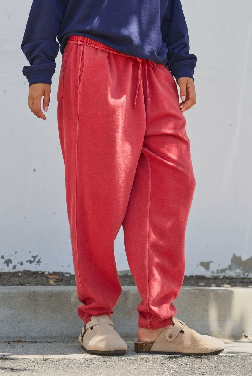 Garment Dyed French Terry Jogger Sweatpants in Coral - Women's Wholesale Casual Pants | Trend Notes