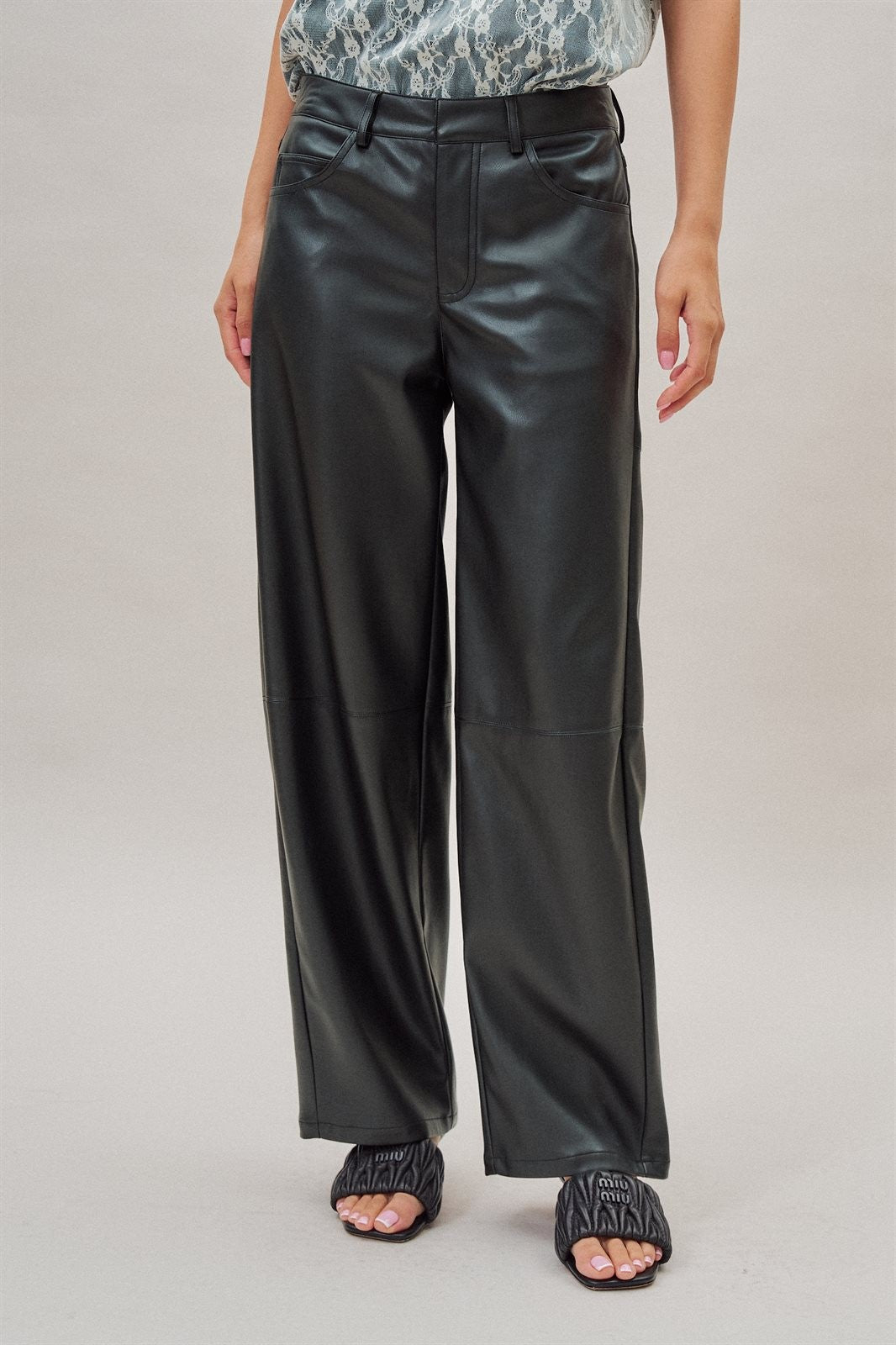High Rise Faux Leather Barrel Leg Pant in Black - Women's Wholesale Casual Pants | Trend Notes