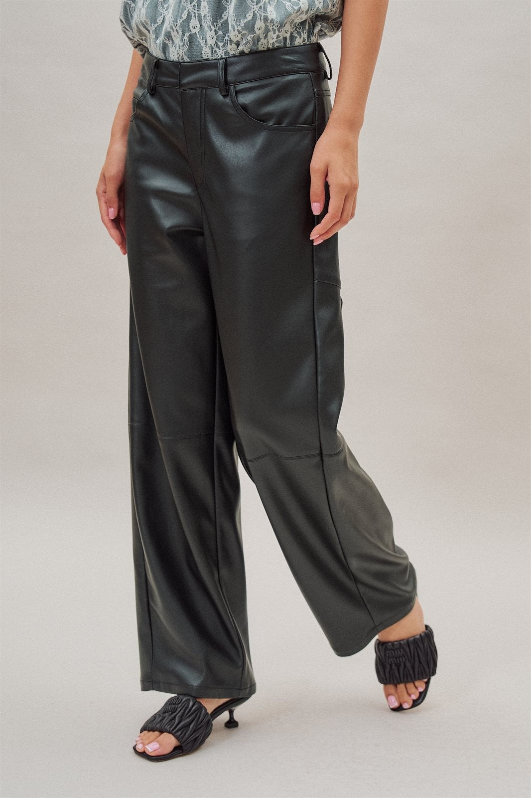 High Rise Faux Leather Barrel Leg Pant in Black - Women's Wholesale Casual Pants | Trend Notes
