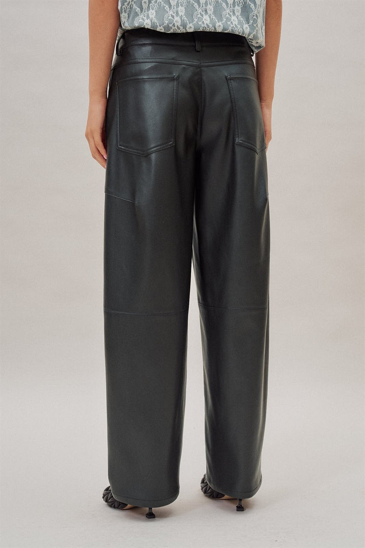 High Rise Faux Leather Barrel Leg Pant in Black - Women's Wholesale Casual Pants | Trend Notes