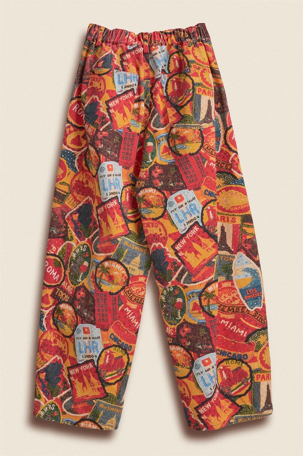 Vintage Travel Patch Print Wide Leg Cotton Pants in Multi - Women's Wholesale Casual Pants | Trend Notes