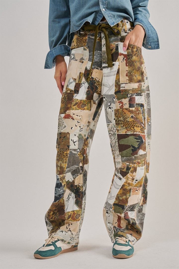 Camo Patchwork Wide Leg Cargo Pant in Multi - Women's Wholesale Casual Pants | Trend Notes