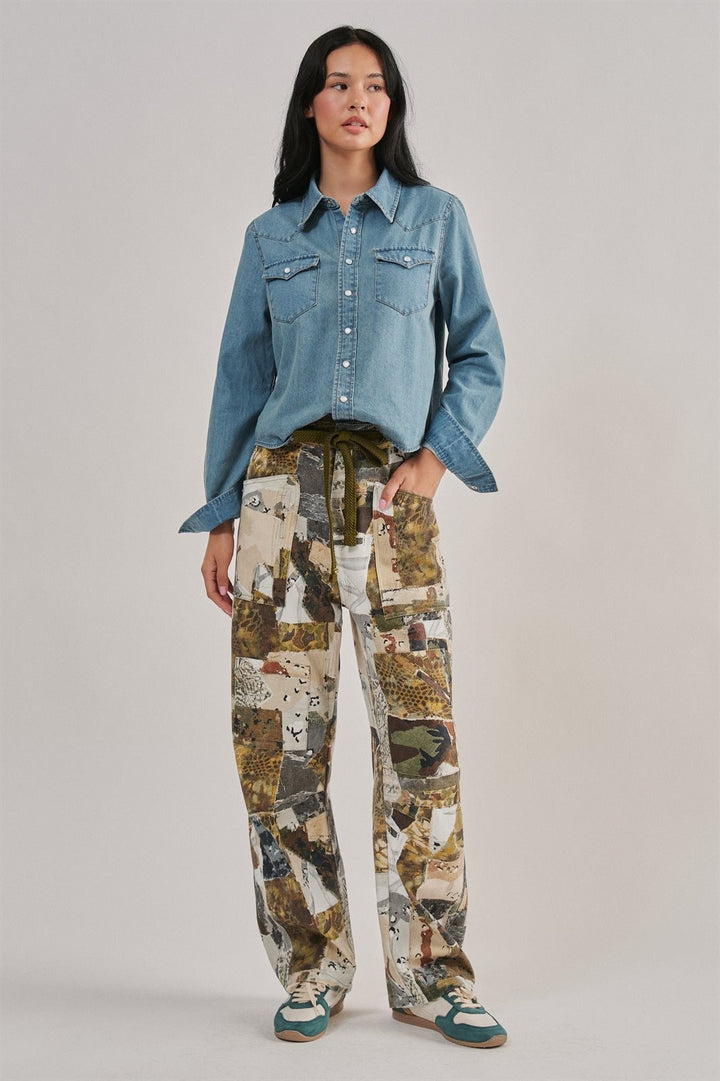 Camo Patchwork Wide Leg Cargo Pant in Multi - Women's Wholesale Casual Pants | Trend Notes