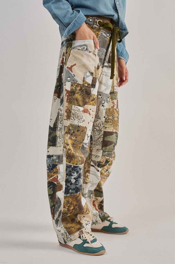 Camo Patchwork Wide Leg Cargo Pant in Multi - Women's Wholesale Casual Pants | Trend Notes