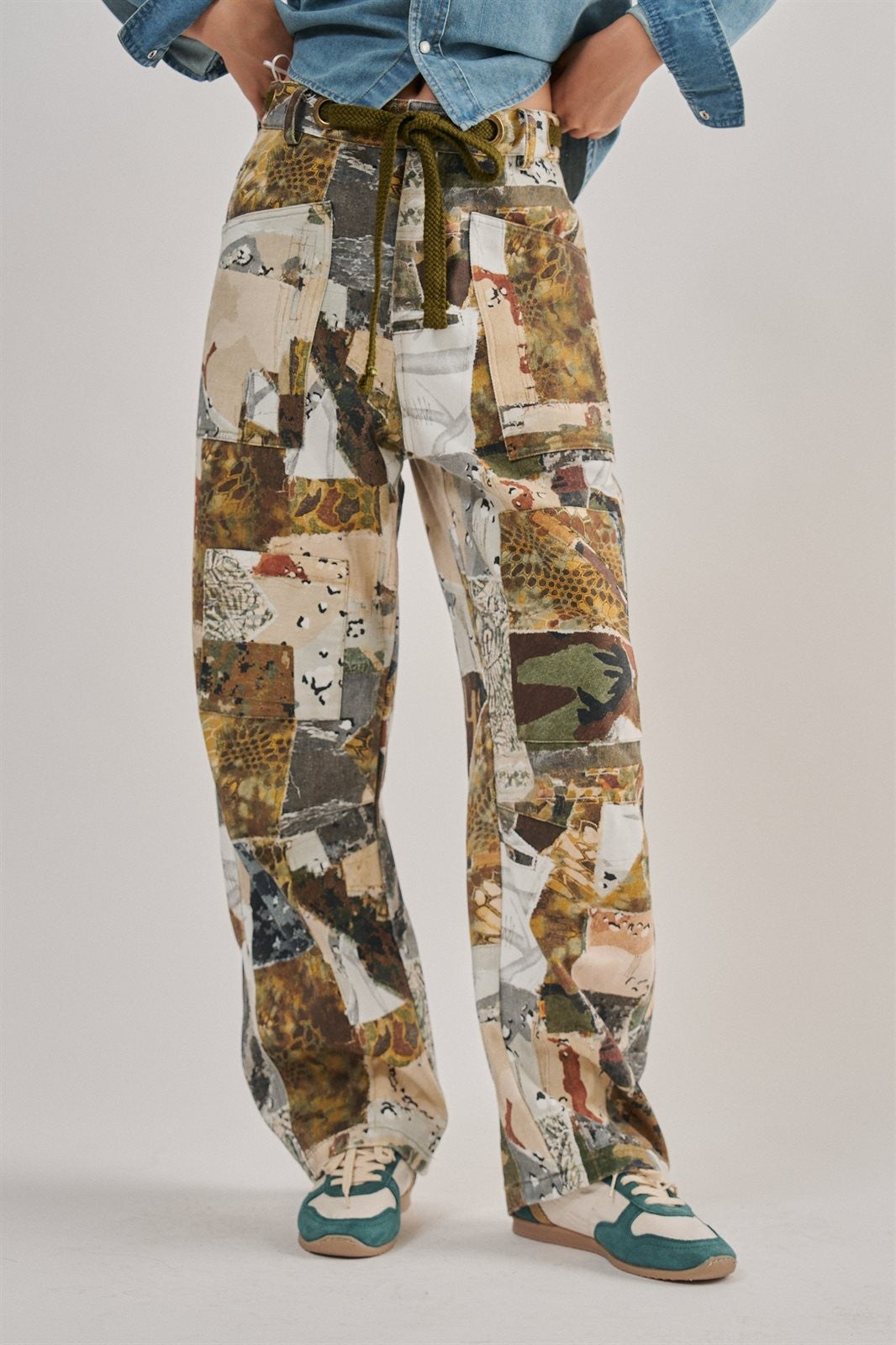 Camo Patchwork Wide Leg Cargo Pant in Multi - Women's Wholesale Casual Pants | Trend Notes