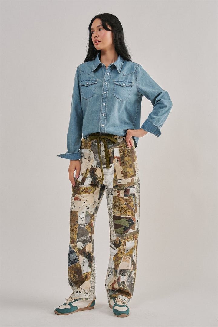 Camo Patchwork Wide Leg Cargo Pant in Multi - Women's Wholesale Casual Pants | Trend Notes