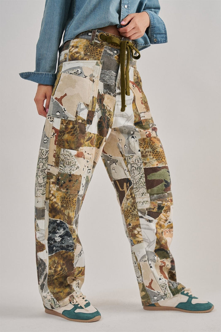Camo Patchwork Wide Leg Cargo Pant in Multi - Women's Wholesale Casual Pants | Trend Notes