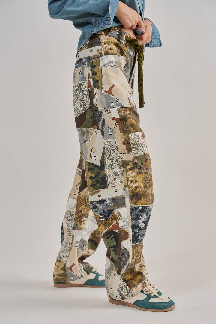 Camo Patchwork Wide Leg Cargo Pant in Multi - Women's Wholesale Casual Pants | Trend Notes